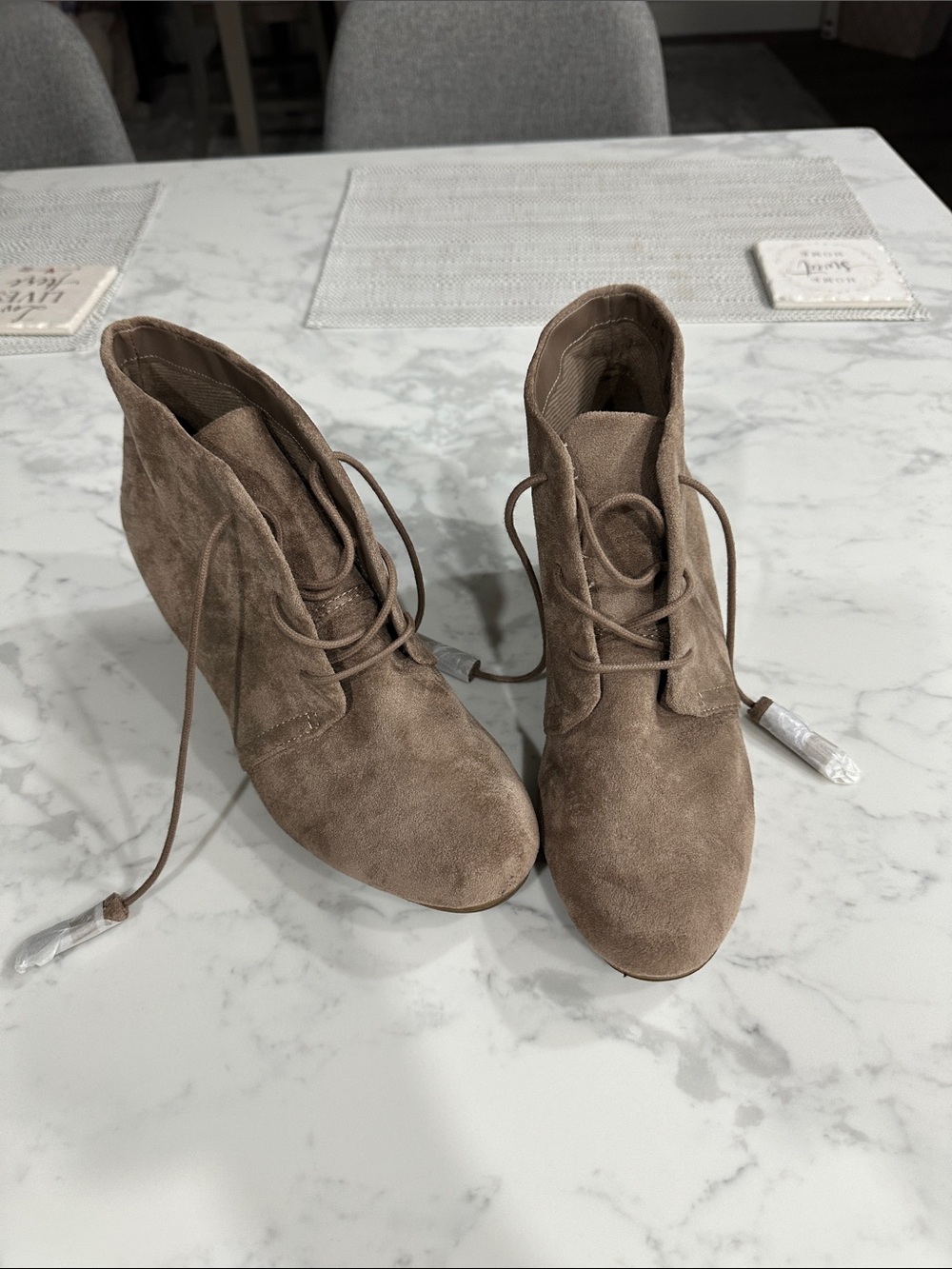 Dr. Scholl's Taupe Suede Lace-Up Ankle Booties
